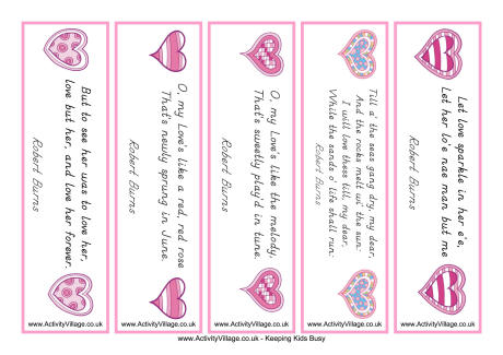 Valentine bookmarks - Burns