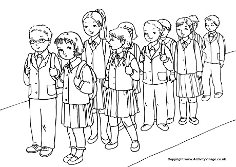 Wait in line colouring page