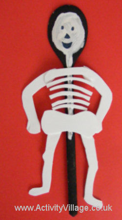 Wooden spoon skeleton puppet