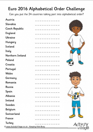 Euro 2016 Country Locations Worksheet