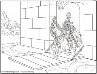 Knight and Drawbridge Colouring Page