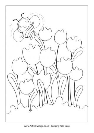 Spring Tulips Colouring Page