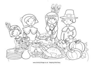 Pilgrims Sitting At A Table Coloring Page Pilgrims Sitting At A Table Coloring Page