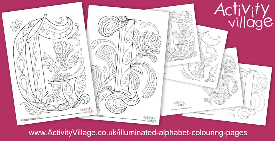 2 New Illuminated Alphabet Colouring Pages and Cards 2 New Illuminated Alphabet Colouring Pages and Cards