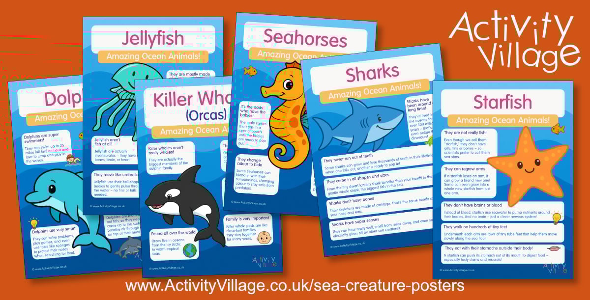 6 New Sea Creature Fun Fact Posters 6 New Sea Creature Fun Fact Posters