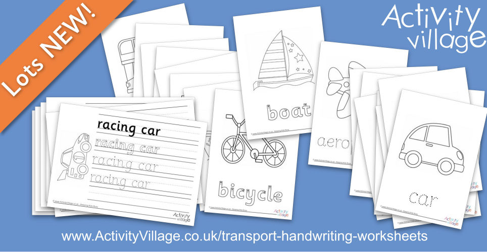 A Bumper Collection of 45 New Transport Handwriting Worksheets