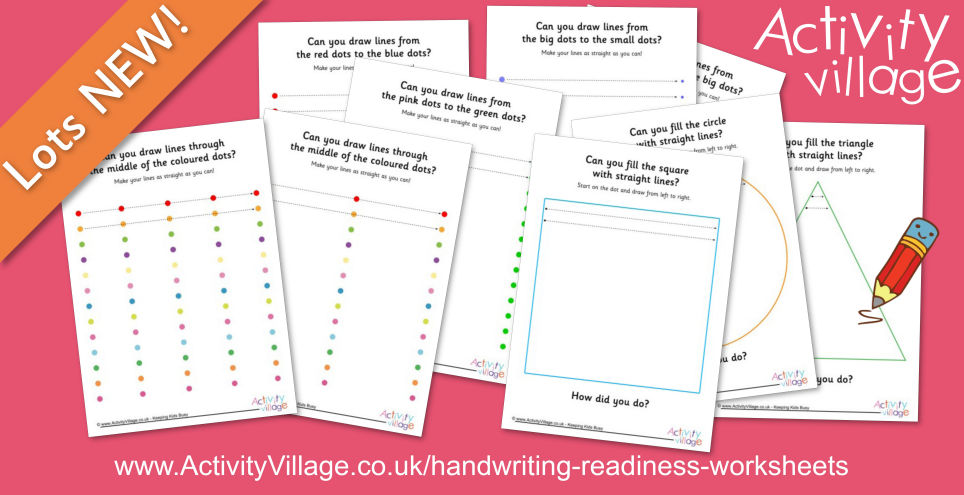 Colourful Handwriting Readiness Worksheets for Practising Straight Lines