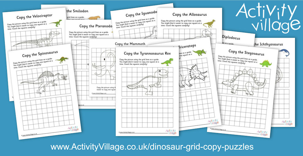 New Dinosaur Grid Copy Puzzles