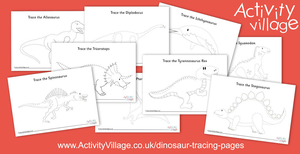 New Dinosaur Tracing Pages for Younger Kids