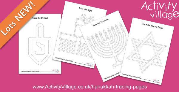 Four New Hanukkah Tracing Pages for Pencil Control Practice Four New Hanukkah Tracing Pages for Pencil Control Practice