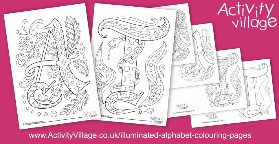 New Illuminated Alphabet Colouring Pages for A and T New Illuminated Alphabet Colouring Pages for A and T
