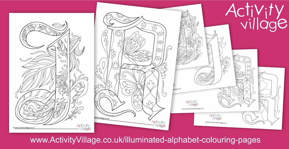 Illuminated Alphabet Colouring Pages J and R Illuminated Alphabet Colouring Pages J and R