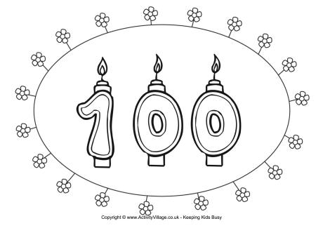 100th birthday colouring page