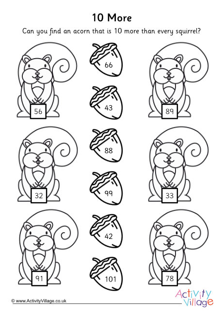 10 more worksheet - squirrels