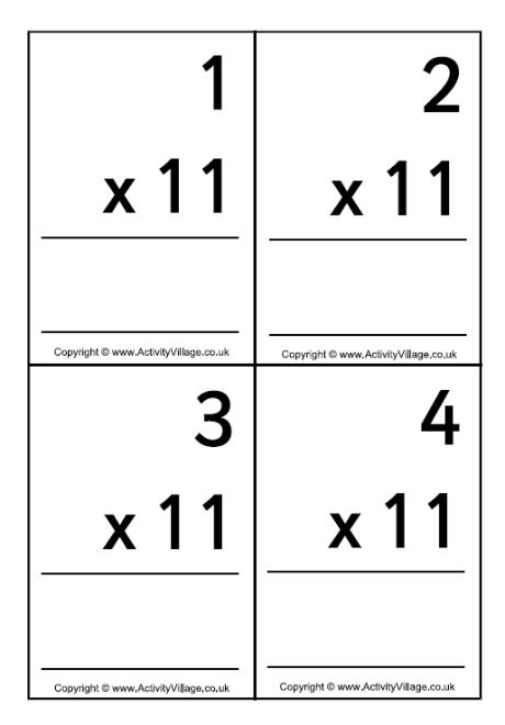 11 times table - large flash cards