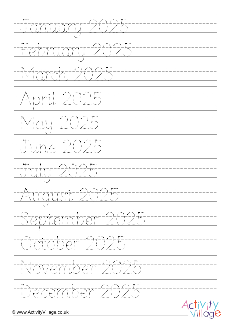 2025 Months of the Year Handwriting Worksheet