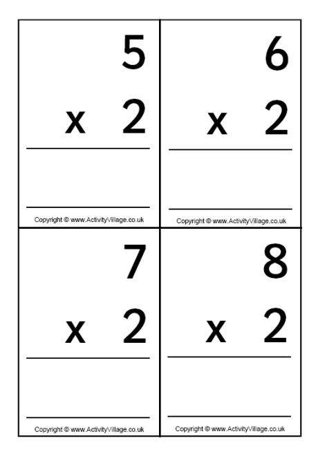 2 times table - large flash cards