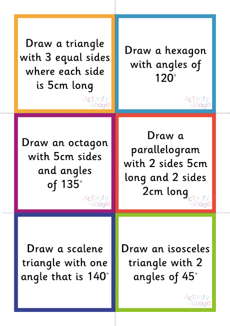 2D shape drawing challenge cards