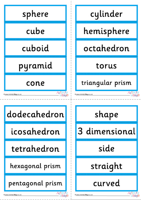 3D shape word cards