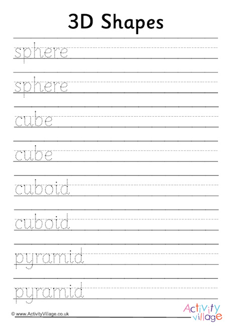 3D shapes handwriting worksheet