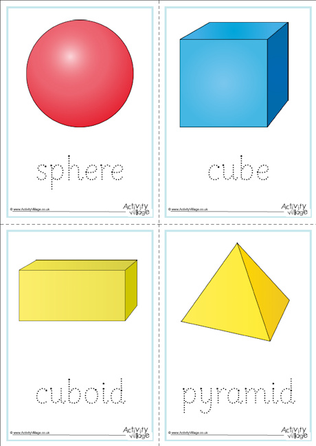 3D shapes word tracing - first 4 shapes