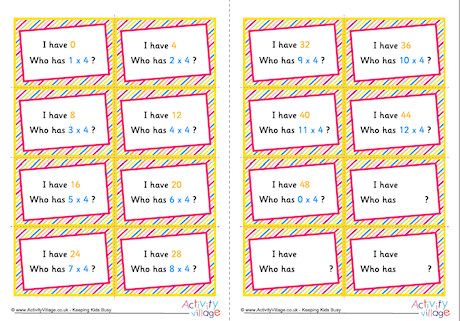 4 Times Table Around The World Cards 4 Times Table Around The World Cards