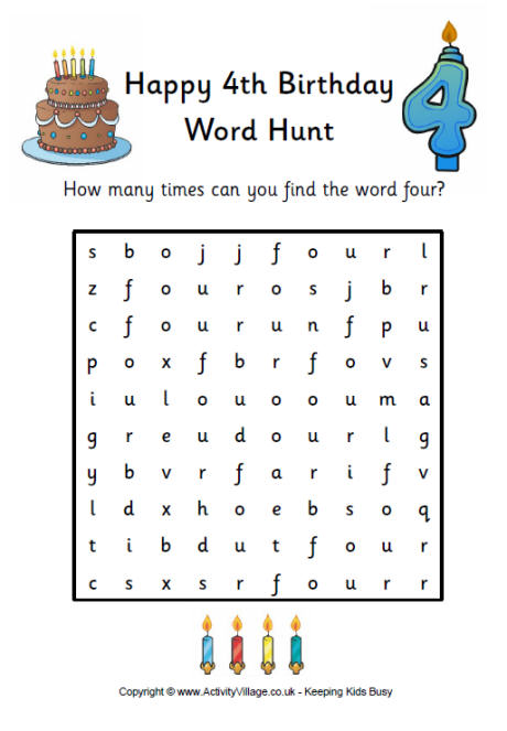 4th birthday word hunt