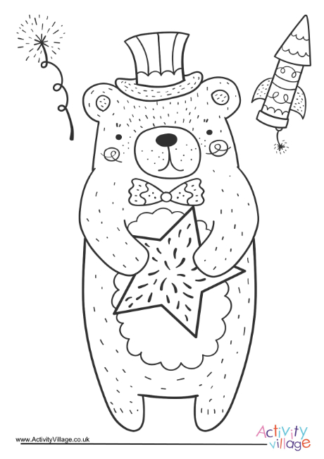 4th July bear colouring page