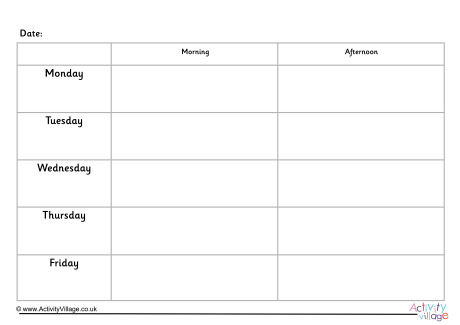 5 Day Weekly Planner 5