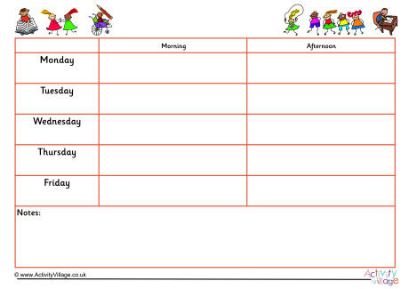 5 Day Weekly Schedule 10