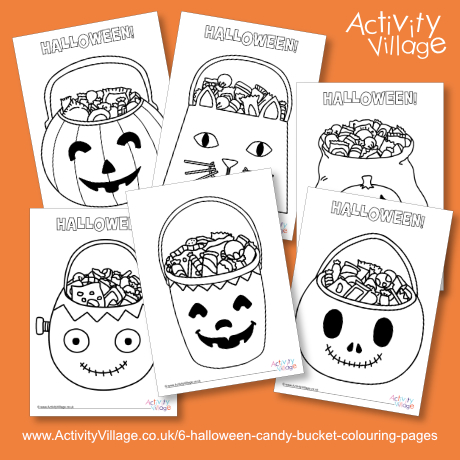 6 Halloween Candy Bucket Colouring Pages 6 Halloween Candy Bucket Colouring Pages