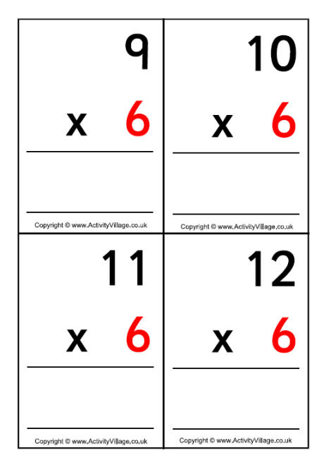 6 times table - large flash cards 