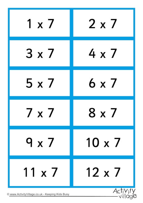 7 Times Table Flash Cards