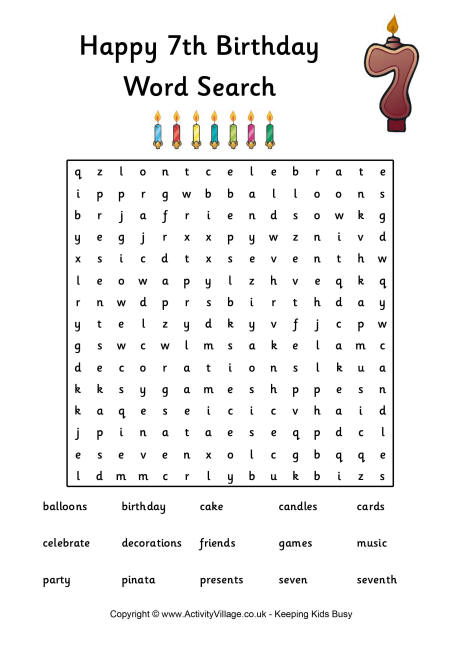 7th birthday word search