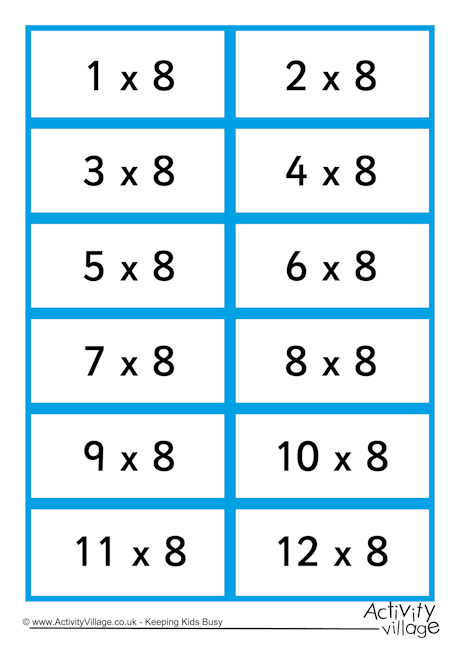 8 Times Table Flash Cards