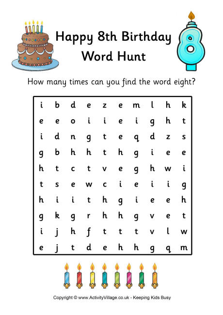 8th birthday word hunt