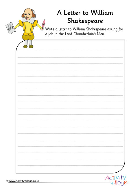 A Letter to William Shakespeare Worksheet