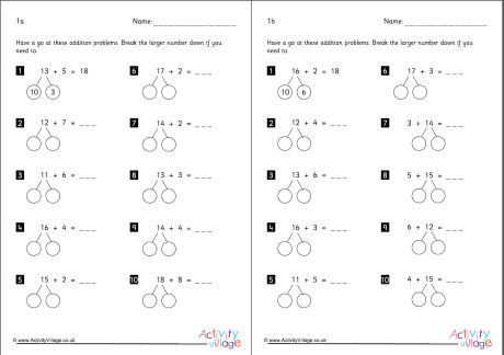 Adding by adding units worksheets set 1