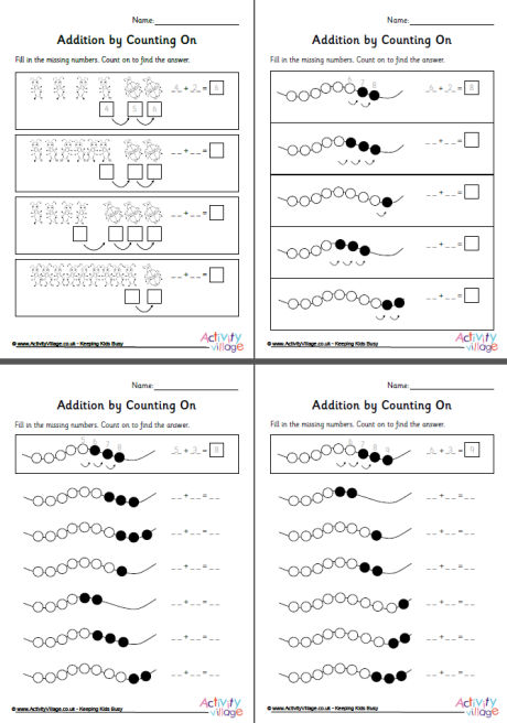 Addition by counting on worksheets set 1 Addition by counting on worksheets set 1