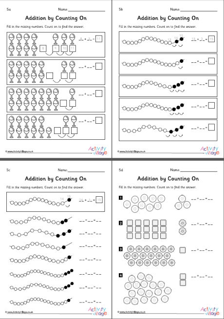 Addition by counting on worksheets set 5