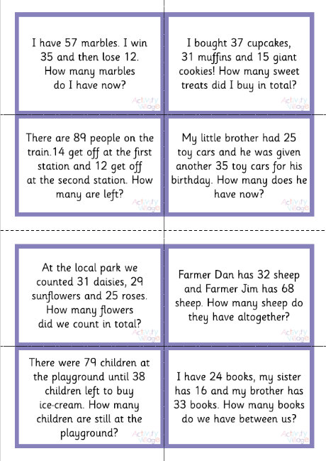 Addition and subtraction story sums within 100