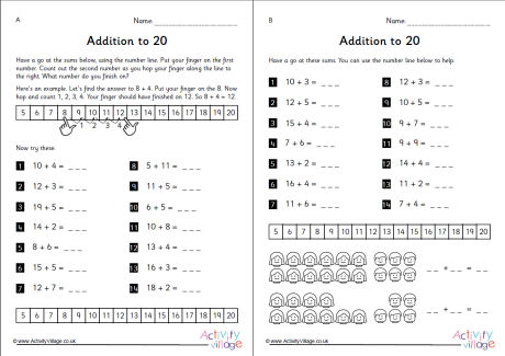 Addition to 20 using number lines
