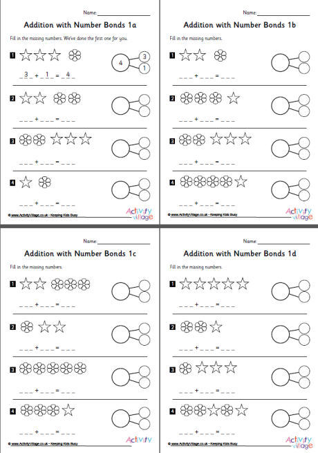 Addition with number bonds worksheets set 1