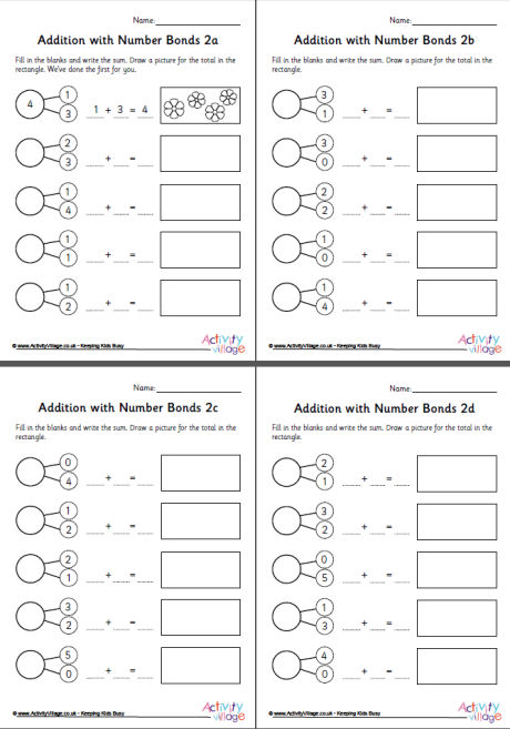 Addition with number bonds worksheets set 2