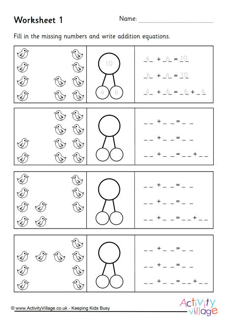 Addition with Number Bonds Worksheets Set 5