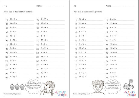 Addition within 20 practice worksheets set 1