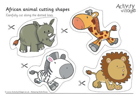 kindergarten animal characteristics worksheet Cutting Animals Shapes African