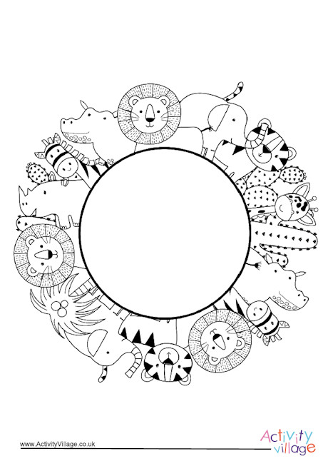 African animals border colouring page