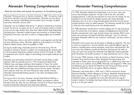 Alexander Fleming Comprehension