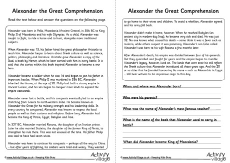 Alexander the Great Comprehension